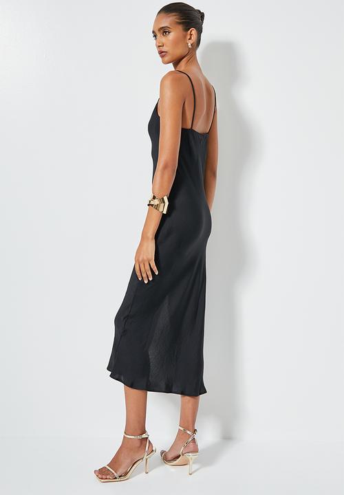 VELVET - Strappy cowl neck slip dress with slits - black