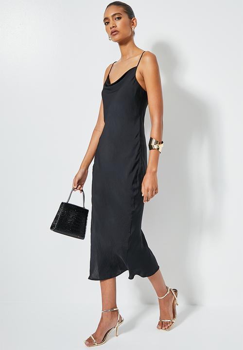 VELVET - Strappy cowl neck slip dress with slits - black