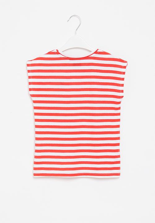 POLO - Girls paige striped tee - red & white 
