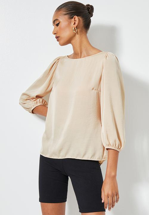 VELVET - Satin cowl back balloon sleeve blouse - ecru