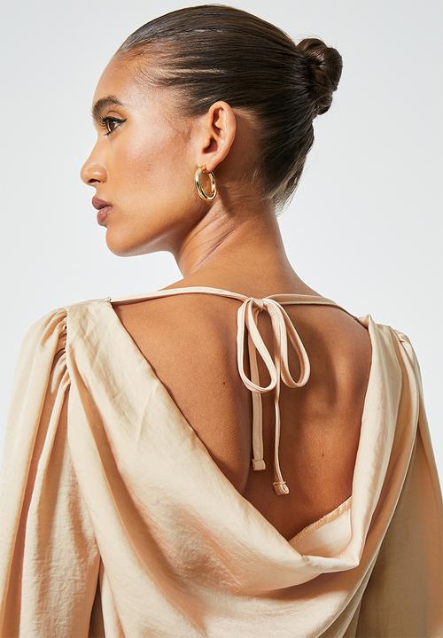 VELVET - Satin cowl back balloon sleeve blouse - ecru