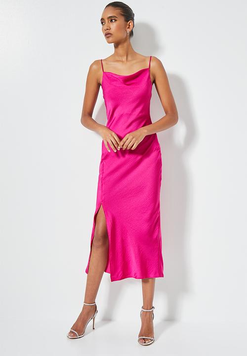 VELVET - Strappy cowl neck slip dress with slits - pink