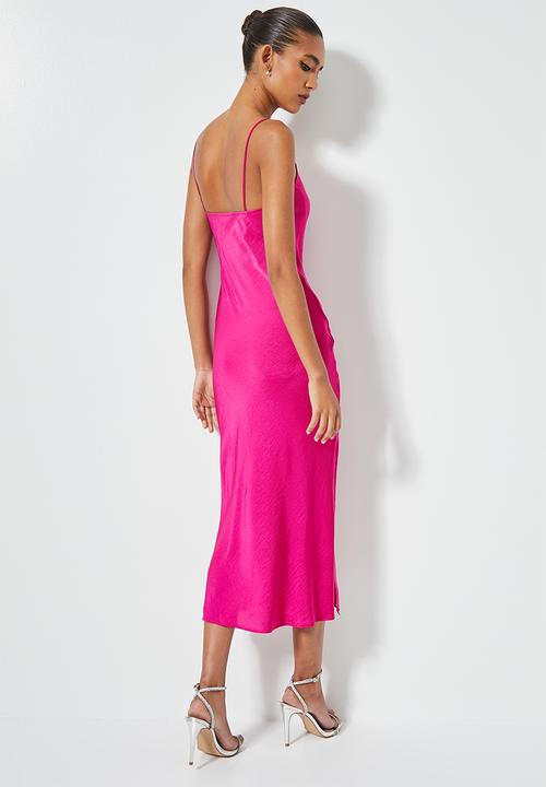 VELVET - Strappy cowl neck slip dress with slits - pink
