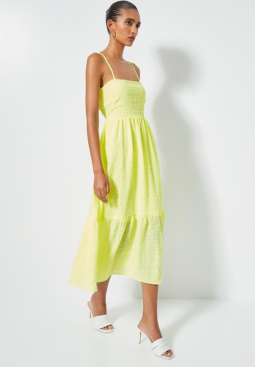 VELVET - Textured midi babydoll tiered - sunny lime