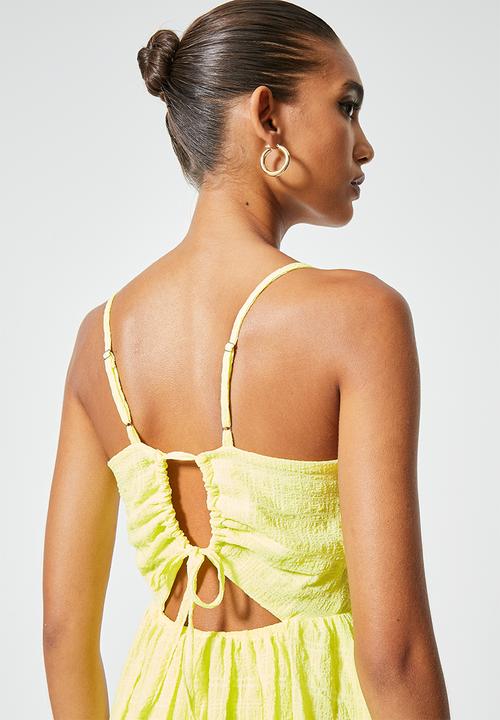 VELVET - Textured midi babydoll tiered - sunny lime