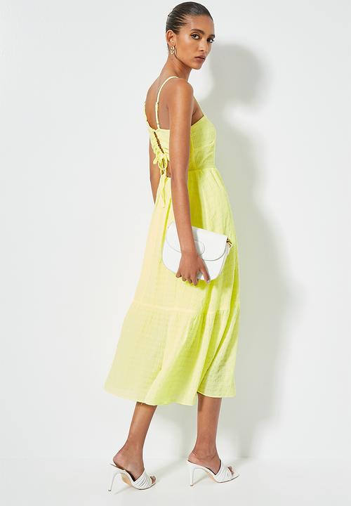 VELVET - Textured midi babydoll tiered - sunny lime