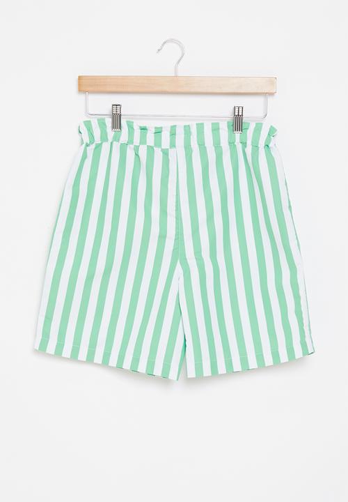 POLO - Girls hannah striped short - green & white 