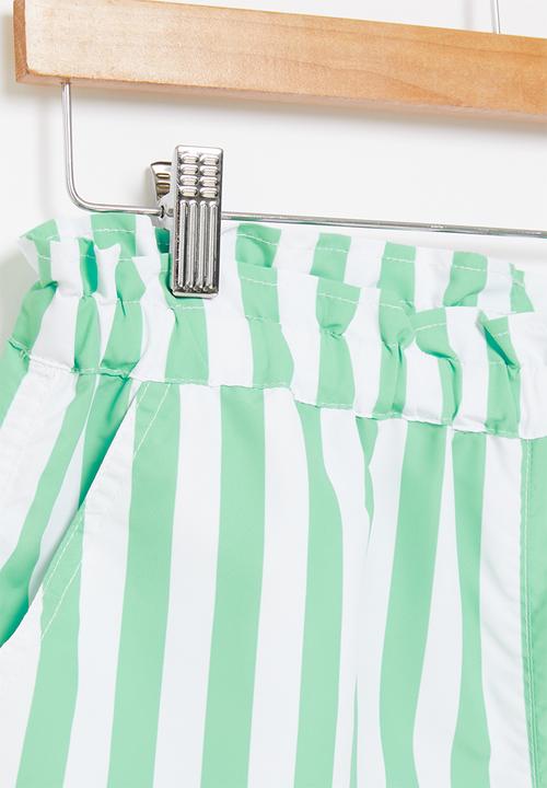 POLO - Girls hannah striped short - green & white 