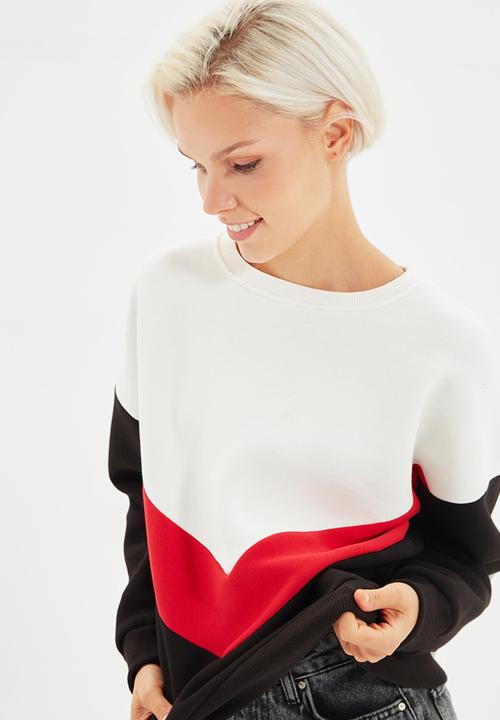 Trendyol - Color block basic knit sweatshirt - black