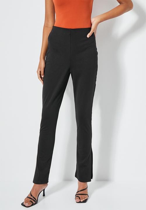 VELVET - Pull on tregging with side slit - black