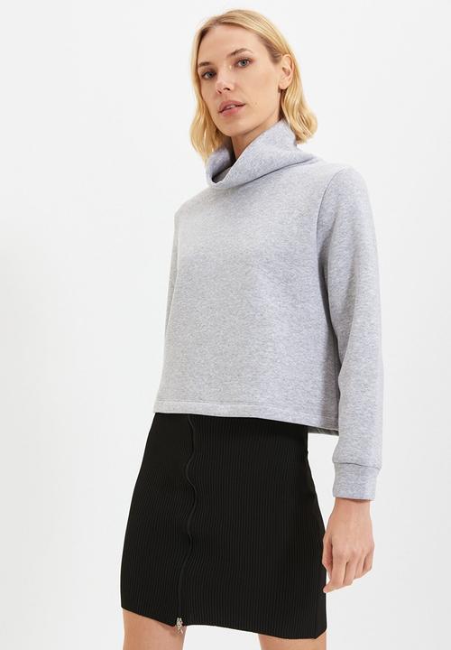 Trendyol - Turtleneck basic raised knit sweatshirt - grey