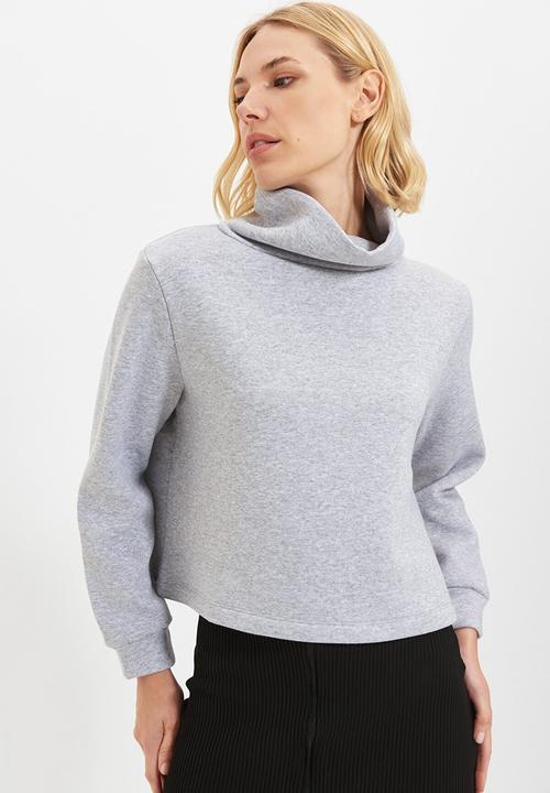 Trendyol - Turtleneck basic raised knit sweatshirt - grey