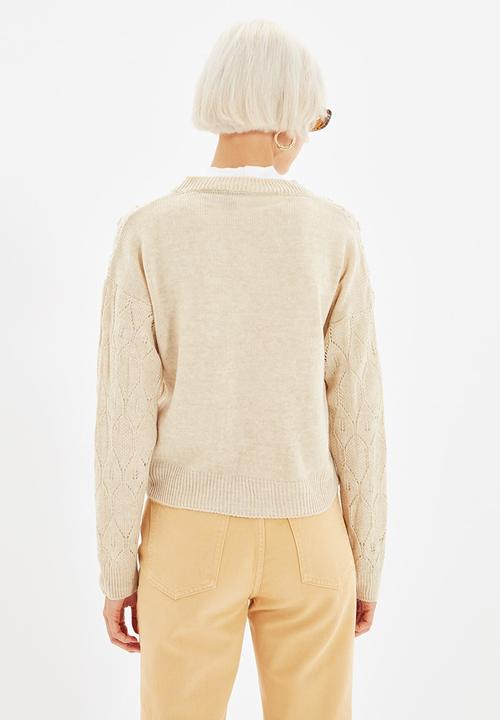 Trendyol - Openwork knit cardigan - stone