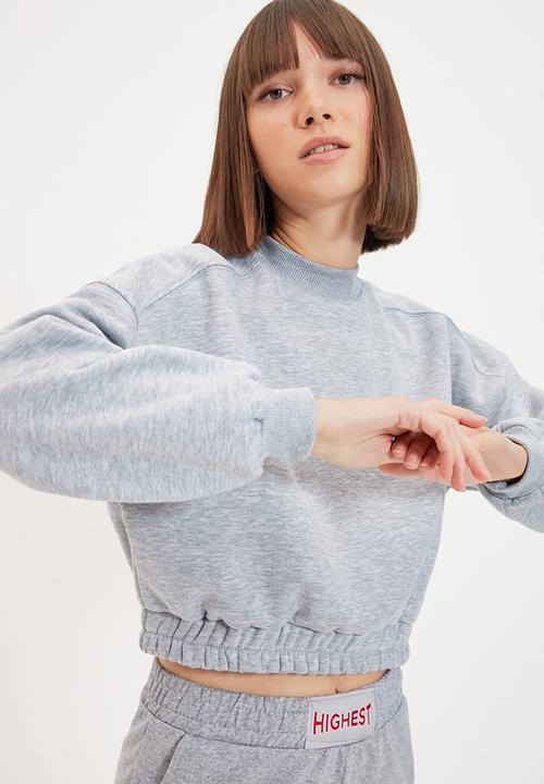 Trendyol - Turtleneck raised crop sweatshirt - grey