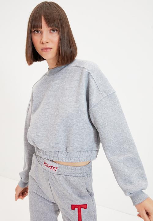 Trendyol - Turtleneck raised crop sweatshirt - grey