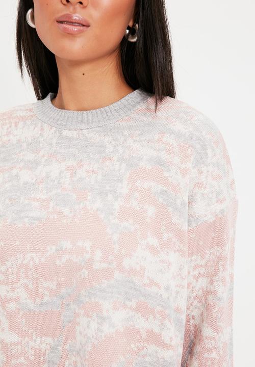 Trendyol - Jacquard knit cardigan - grey & pink 