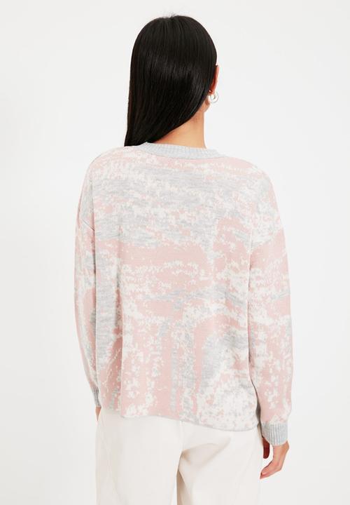 Trendyol - Jacquard knit cardigan - grey & pink 