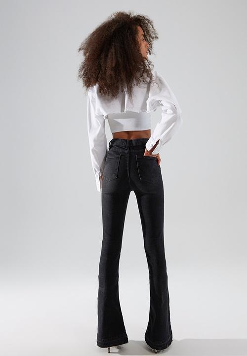 Trendyol - Front button high waist flare jeans - black