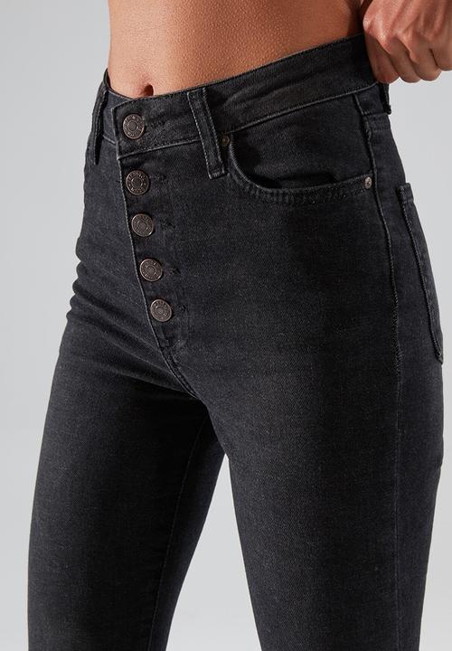 Trendyol - Front button high waist flare jeans - black