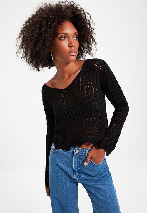 Trendyol - Openwork knit top - black