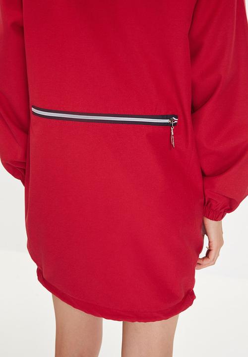 Trendyol - Oversized hooded zipper detailed coat - red