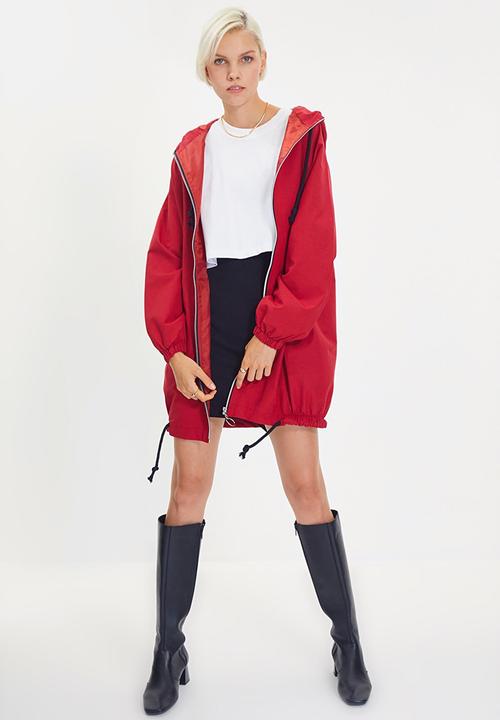 Trendyol - Oversized hooded zipper detailed coat - red