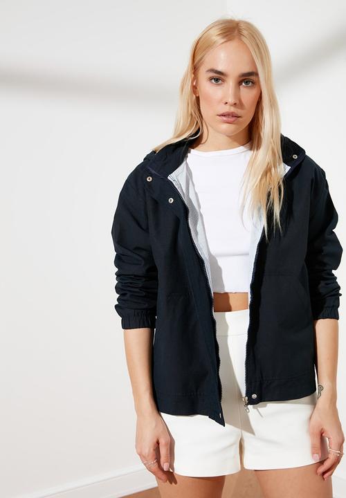 Trendyol - Oversized hooded zipper detailed jacket - navy