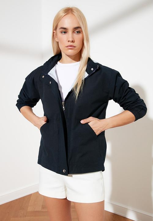 Trendyol - Oversized hooded zipper detailed jacket - navy