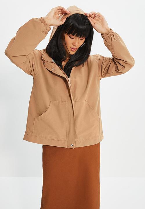 Trendyol - Oversized hooded zipper detailed coat - camel
