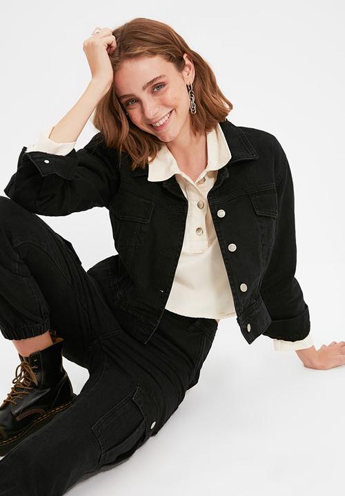 Trendyol - Basic crop denim jacket - black