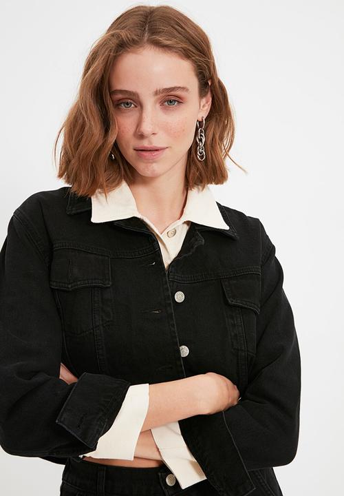 Trendyol - Basic crop denim jacket - black