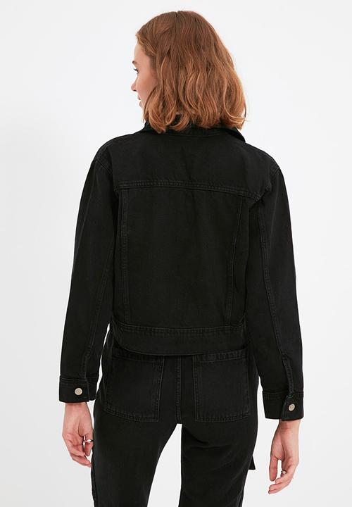 Trendyol - Basic crop denim jacket - black