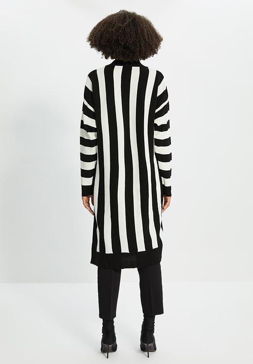 Trendyol - Striped jacquard long knit sweater dress - black & white 
