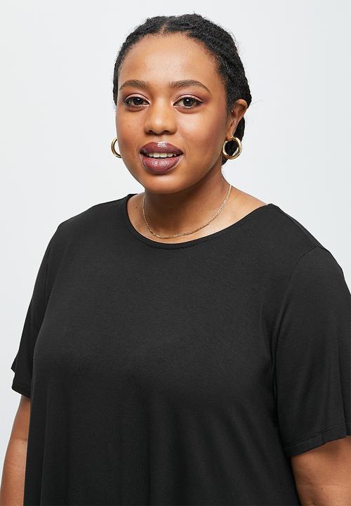 edit Plus - Short sleeve mock wrap top - black