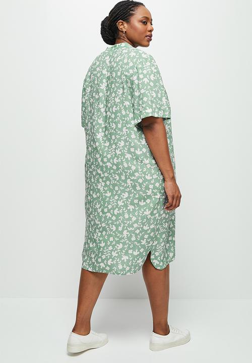 edit Plus - Mandarin collar swing hem tunic - dark sage 