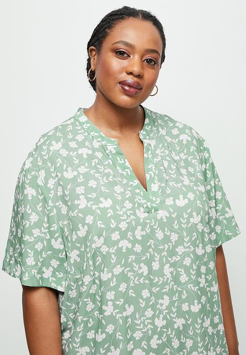 edit Plus - Mandarin collar swing hem tunic - dark sage 