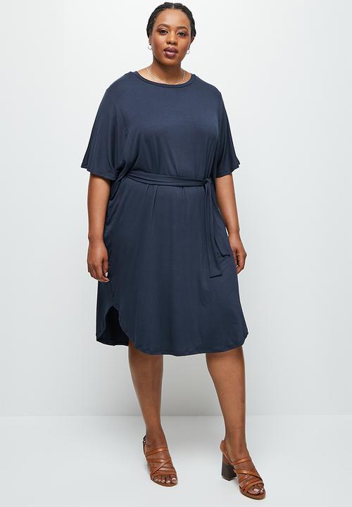 edit Plus - Tie waist tee dress - navy