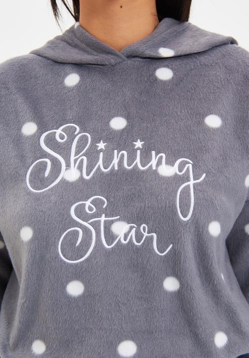 Trendyol - Polka dot patterned knit pajama set - grey