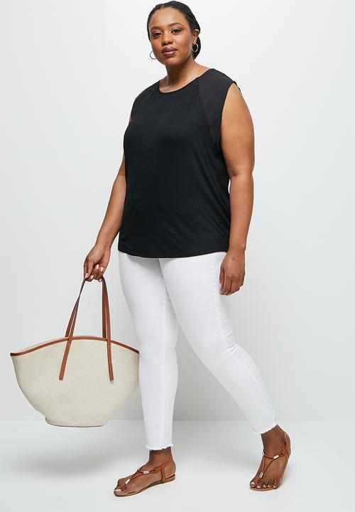 edit Plus - Chiffon combo tee - black