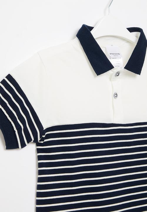 Pop Candy - Boys stripe golfer - navy & white
