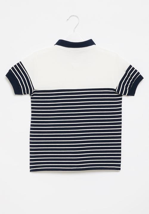 Pop Candy - Boys stripe golfer - navy & white