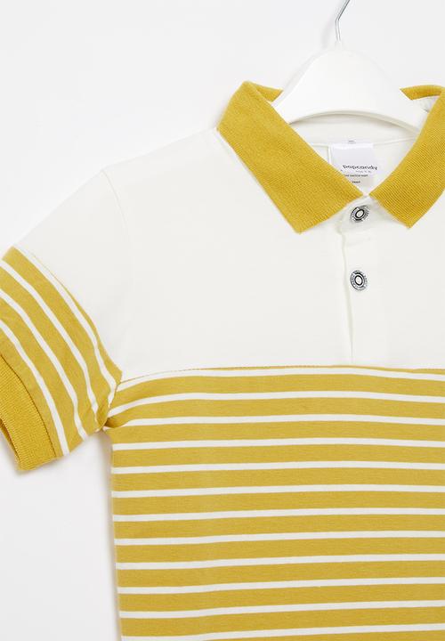 Pop Candy - Boys stripe golfer - yellow & white