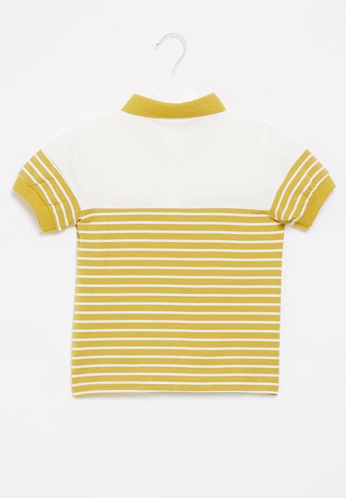 Pop Candy - Boys stripe golfer - yellow & white