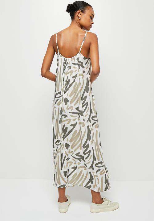 edit - Highneck cami dress - greens scribble print