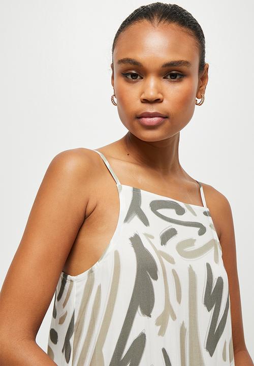 edit - Highneck cami dress - greens scribble print