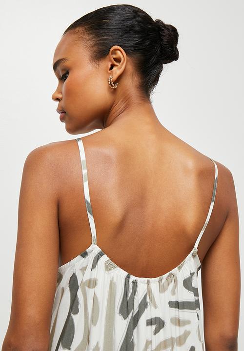 edit - Highneck cami dress - greens scribble print