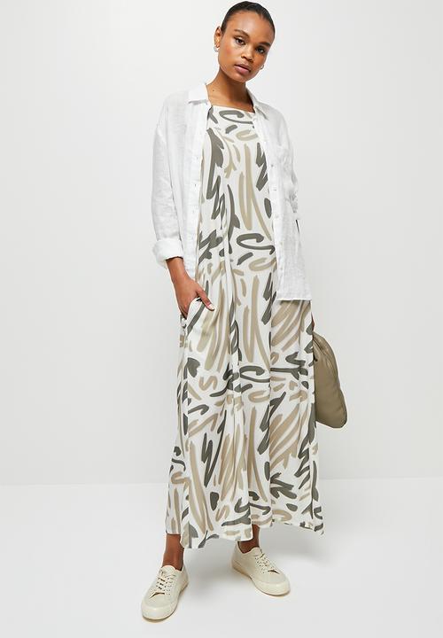 edit - Highneck cami dress - greens scribble print