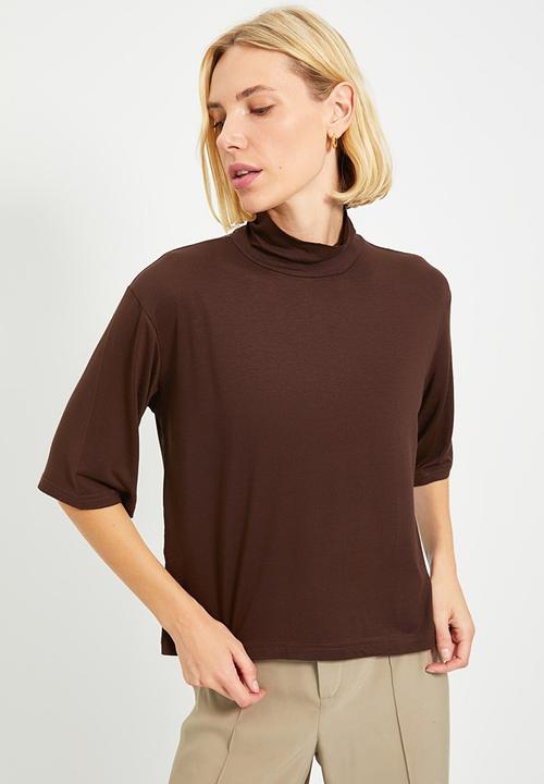 Trendyol - Stand up collar knitted top - brown