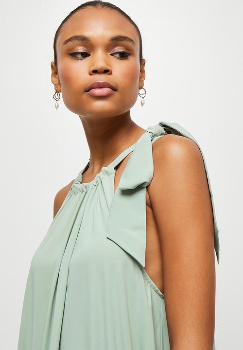MILLA - Halter trapeze maxi dress with tie - sage