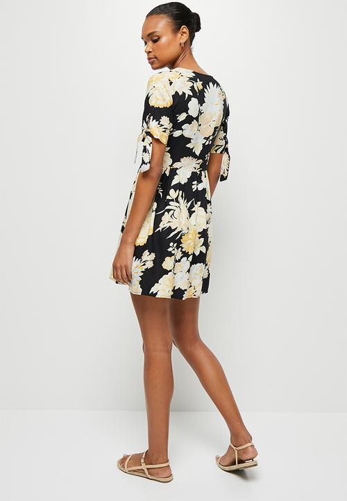 MILLA - Button down mini dress with ties - multi 